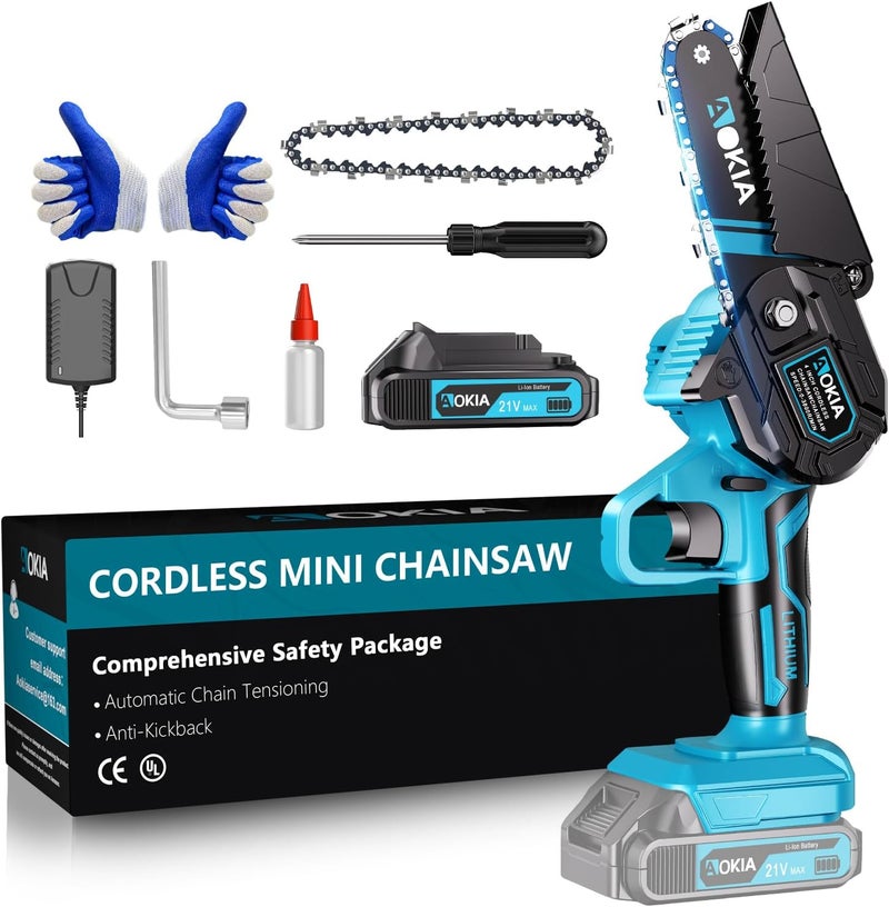 Aokia Mini Chainsaw Cordless with Battery Charger Handheld Electric Chainsaw for Tree Pruning Branch Cutting Garden Yard Wood Cutting 30 Min Runtime Lightweight Safe - Image 1